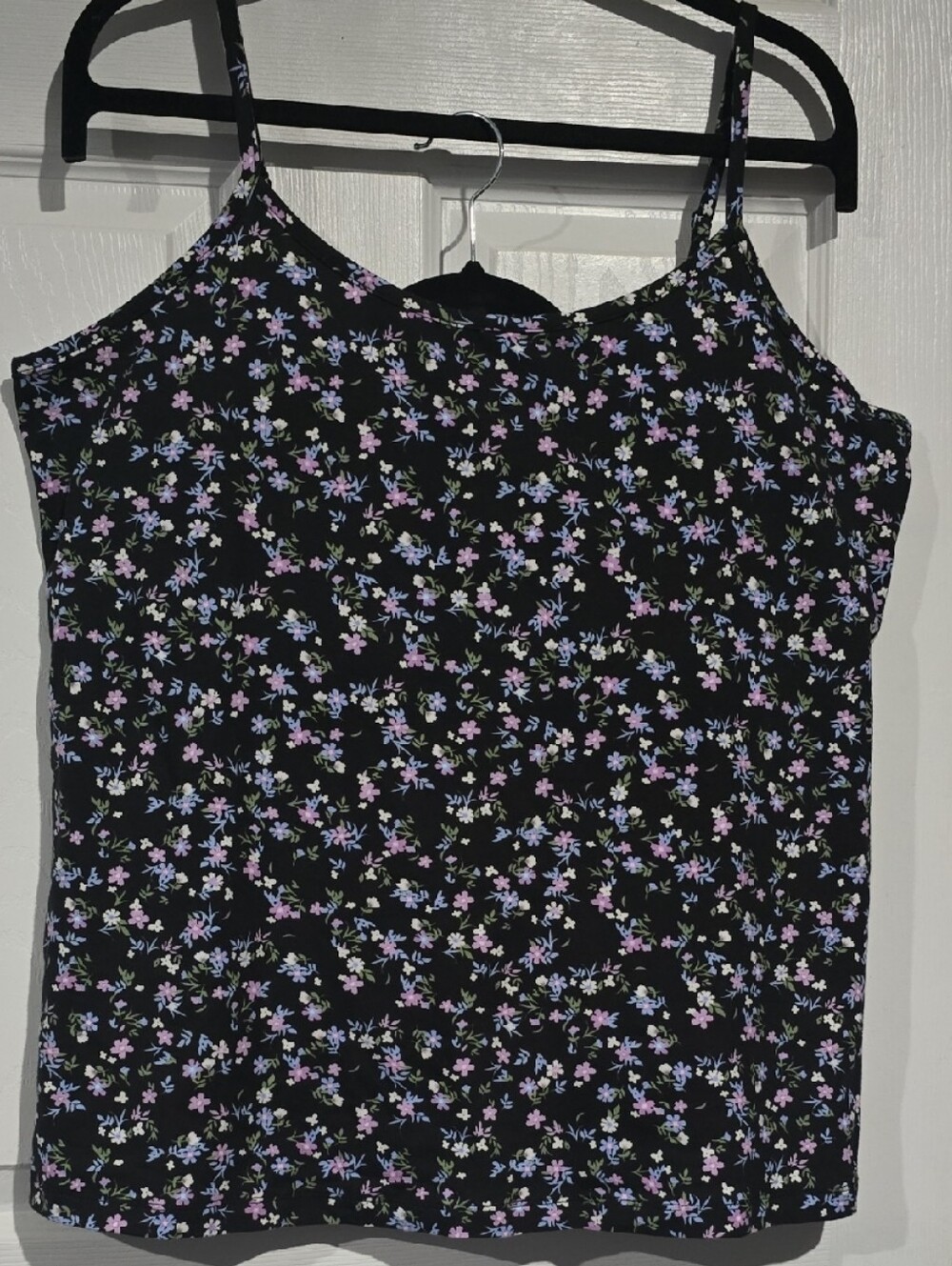 George Black Floral Spaghetti-Strap Camisole with Lavender & Light Blue Flowers